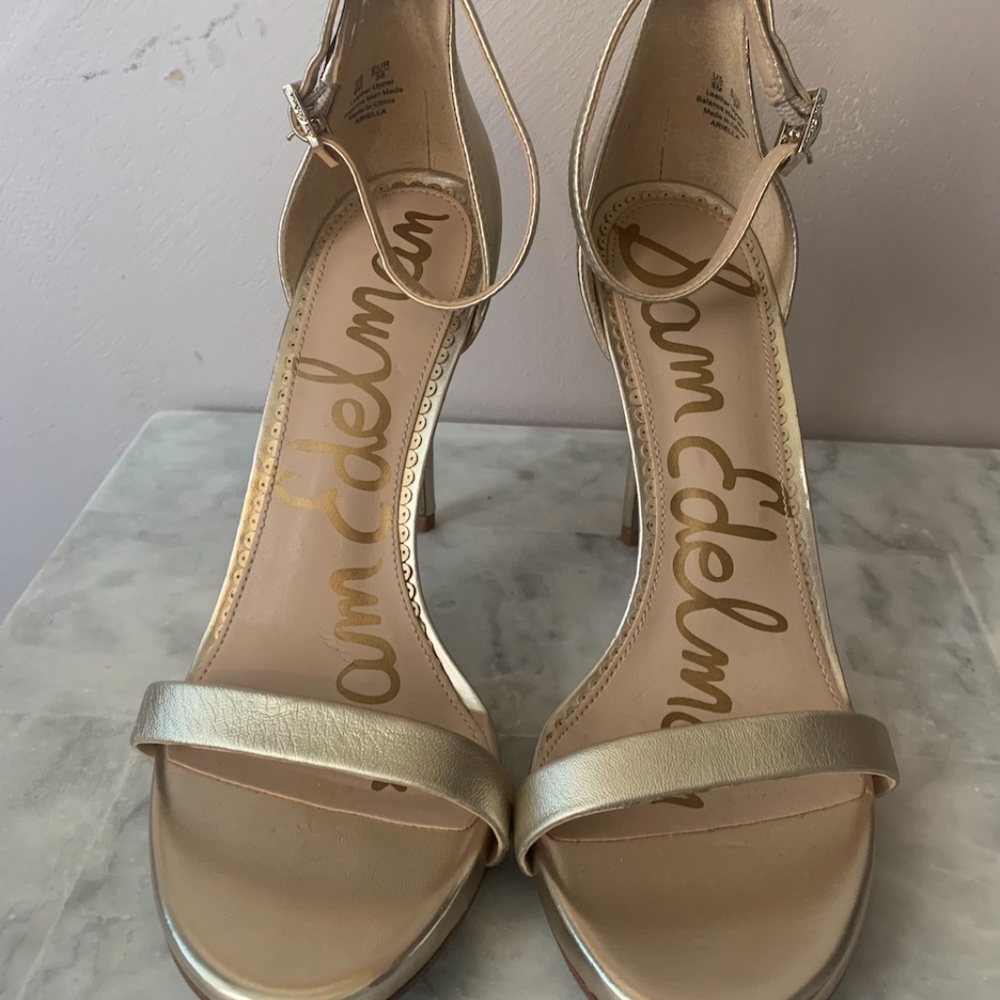 SAM EDELMAN GOLD STRAP SANDAL HEELS